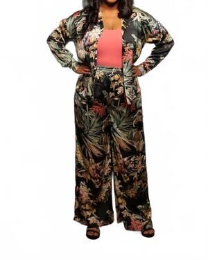 NEW AMBITION botanica satin pants in black
